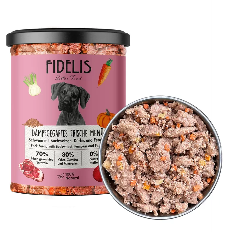 Vārīta svaiga cūkgaļa ar griķiem, ķirbi un mellenēm (stikla burkā)