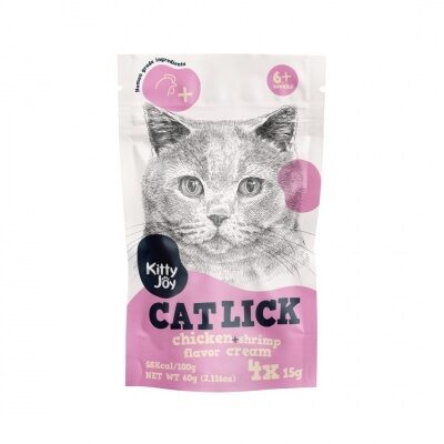 Kaķu kārums ar vistas un garneļu garšu Kitty Joy 60g (200)