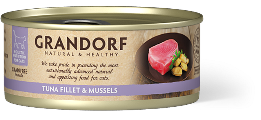 GRANDORF konservi kaķiem Tuna Fillet & Mussels 70g