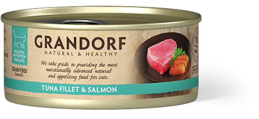 GRANDORF konservi kaķiem Tuna fillet & Salmon 70g